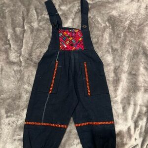NEW Kids’ Unisex Guatemalan Embroidered Navy Cotton Overalls with Multicolor Bib
